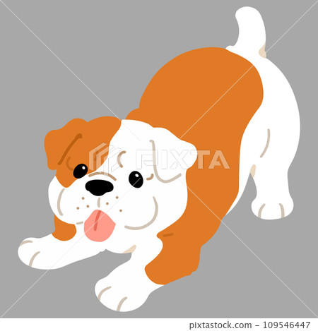 A hand-drawn illustration of a simple and cute bulldog that invites you to play.No main lines. A hand-drawn illustration of a simple and cute bulldog that invites you to play.No main lines. 109546447