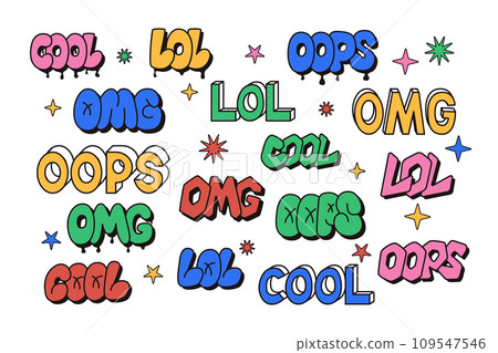 Retro sticker set with lettering in 90s style-插圖素材 [109547546] - PIXTA圖庫