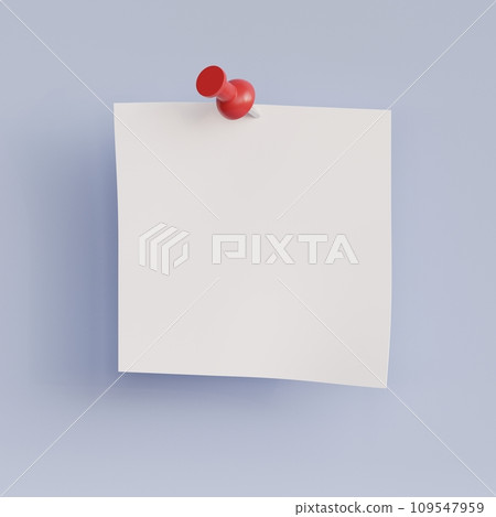 White Post-it Note with Thumbtack. Blank sheet attached to a red pushpin. 3d render illustration White Post-it Note with Thumbtack. Blank sheet attached to a red pushpin. 3d render illustration 109547959