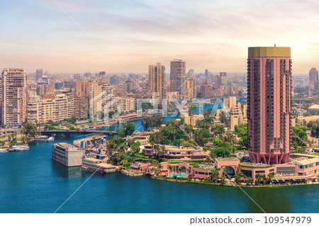 View of the Nile and Gezira island, unique scenery of Cairo, Egypt View of the Nile and Gezira island, unique scenery of Cairo, Egypt 109547979
