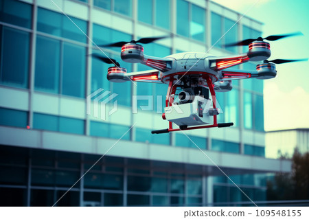 Drone quadcopter with digital camera flight over the city. Generative AI Drone quadcopter with digital camera flight over the city. Generative AI 109548155
