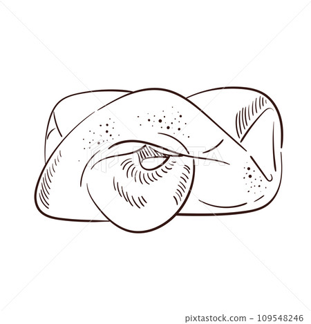 bread and pastry donut, long loaf and fruit pie. sweet bun or croissant, bagels. engraved hand drawn in old sketch and vintage style for label and menu bakery shop - black and white 109548246