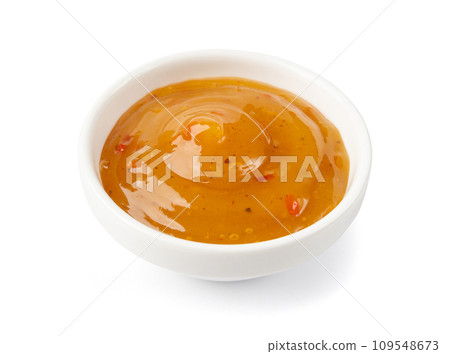 Mango Chutney, Sweet Orange Chili Paste, Mango Chilli Sauce on White Mango Chutney, Sweet Orange Chili Paste, Mango Chilli Sauce on White 109548673