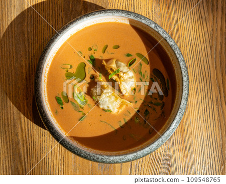 Nepalese Momo Jhol Achar Dumpling Soup, Fried Gyoza Broth, Spicy Tomato Momo Seasoned Soup Nepalese Momo Jhol Achar Dumpling Soup, Fried Gyoza Broth, Spicy Tomato Momo Seasoned Soup 109548765