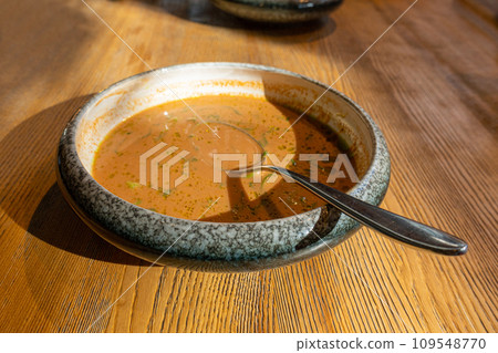 Nepalese Momo Jhol Achar Dumpling Soup, Fried Gyoza Broth, Spicy Tomato Momo Seasoned Soup 109548770