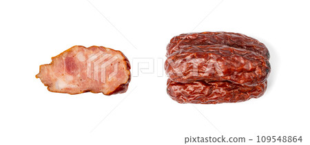 Dry Smoked Sausages Isolated, Salami Sticks, Kielbasa, Cabanossi, Kabanos, Dry Embutido, Chorizo, Bratwurst Dry Smoked Sausages Isolated, Salami Sticks, Kielbasa, Cabanossi, Kabanos, Dry Embutido, Chorizo, Bratwurst 109548864