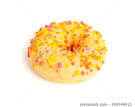 Doughnuts Isolated, Glazed Frosted Donuts with Colorful Sprinkles 109549012