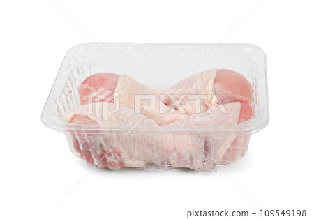 Raw Chicken Drumsticks in a Plastic Container Isolated, Uncooked Poultry Legs, Fresh Hen Meat 109549198