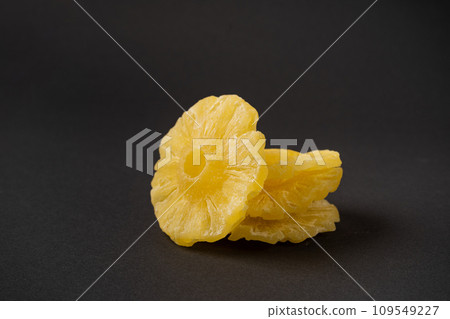 Dry Pineapple Rings Isolated, Candy Pineapples, Dehydrated Yellow Sugar Fruit, Candied Fruits Circles 109549227