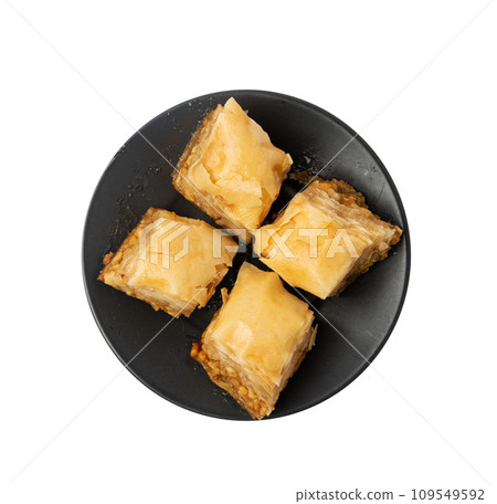 Baklava Isolated, Small Ramadan Dessert, Eastern Sweet Filo Pastries, Turkish Honey Baklawa, Oriental Desert 109549592