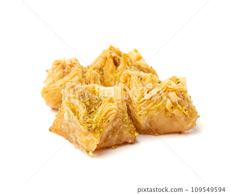 Baklava Isolated, Small Ramadan Dessert, Eastern Sweet Filo Pastries, Turkish Honey Baklawa, Oriental Desert 109549594