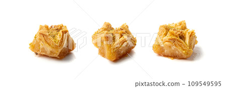 Baklava Isolated, Small Ramadan Dessert, Eastern Sweet Filo Pastries, Turkish Honey Baklawa, Oriental Desert 109549595