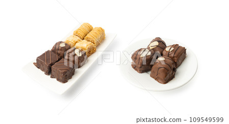 Baklava Isolated, Small Ramadan Dessert, Eastern Sweet Filo Pastries, Turkish Honey Baklawa, Oriental Desert 109549599