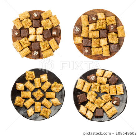 Baklava Isolated, Small Ramadan Dessert, Eastern Sweet Filo Pastries, Turkish Honey Baklawa, Oriental Desert 109549602