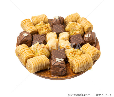 Baklava Isolated, Small Ramadan Dessert, Eastern Sweet Filo Pastries, Turkish Honey Baklawa, Oriental Desert 109549603