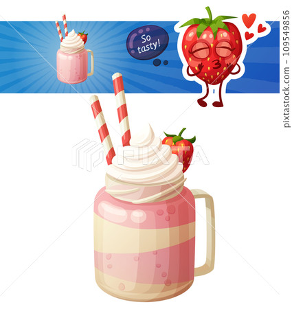 Strawberry smoothie dessert icon isolated on white background and berry character 109549856