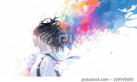 Profile female illustration colorful AI image 109549895