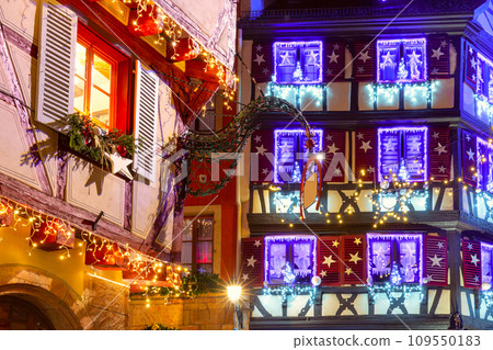 Christmas street at night, Colmar, Alsace, France Christmas street at night, Colmar, Alsace, France 109550183