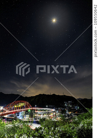 Light trails and starry views of Ondo Ohashi Bridge where azaleas bloom 109550642