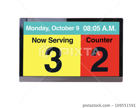 Big computer monitor showing number of waiting queue. 109551591