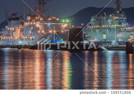 Evening view with a submarine in Kure Evening view with a submarine in Kure 109551808