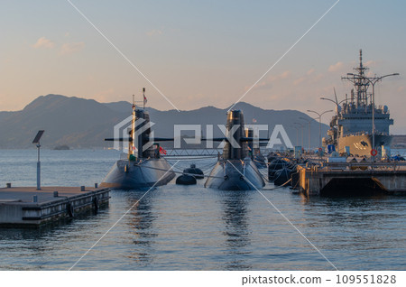 Evening view with a submarine in Kure Evening view with a submarine in Kure 109551828