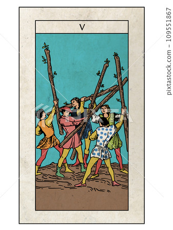 騎士塔羅牌 小阿爾克那 權杖五 109551867