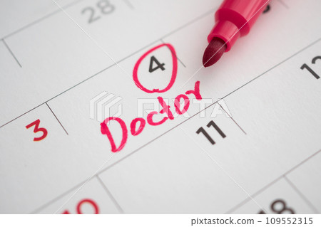 important doctor appointment schedule write on white calendar page date close up important doctor appointment schedule write on white calendar page date close up 109552315