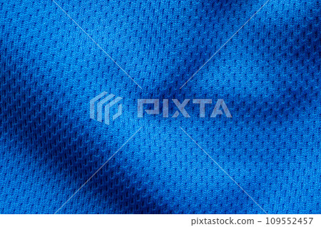 Blue sports clothing fabric football shirt jersey texture close up Blue sports clothing fabric football shirt jersey texture close up 109552457