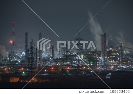 A very beautiful night view of a factory in Kurashiki City, Okayama Prefecture, Japan A very beautiful night view of a factory in Kurashiki City, Okayama Prefecture, Japan 109553403
