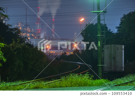 A very beautiful night view of a factory in Kurashiki City, Okayama Prefecture, Japan A very beautiful night view of a factory in Kurashiki City, Okayama Prefecture, Japan 109553410
