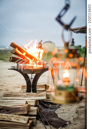 bonfire bonfire stand burning camping camping image outdoor lamp 109553605