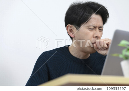 A man who is unwell, a man who coughs, coughs, coughs A man who is unwell, a man who coughs, coughs, coughs 109555397