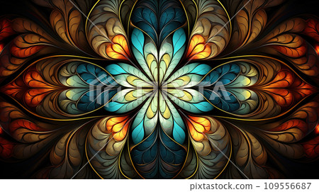 Symmetrical pattern in stained-glass window...-插圖素材 [109556687] - PIXTA圖庫