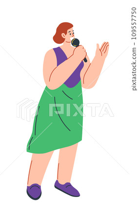 Female character with microphone, woman singer 109557750