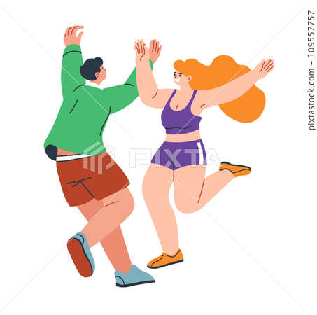 Dancing man and woman, happy couple at club vector 109557757