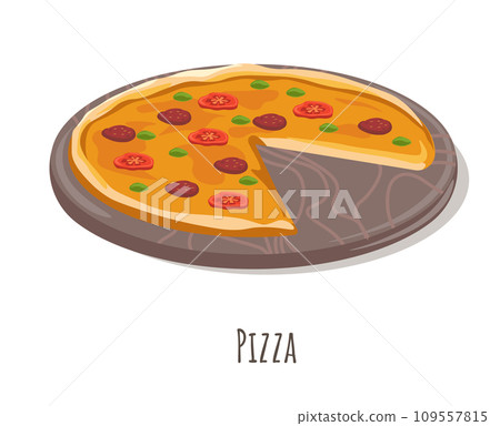 Italian pizza with pepperoni and tomato slices Italian pizza with pepperoni and tomato slices 109557815