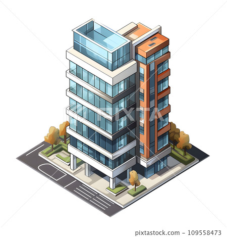 Isometric building watercolor style. Isolated no background Generative Ai 109558473