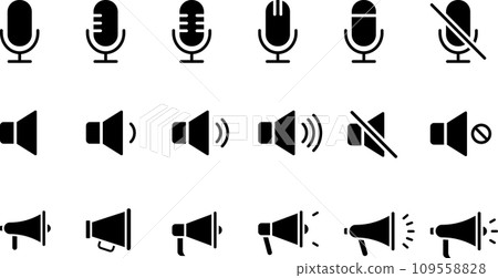 麥克風、擴音器剪影圖示集 109558828