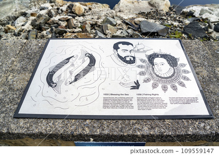 Killybegs, Ireland - September 24 2022 : Sign explaining the blessing of the sea and fishing rights 109559147