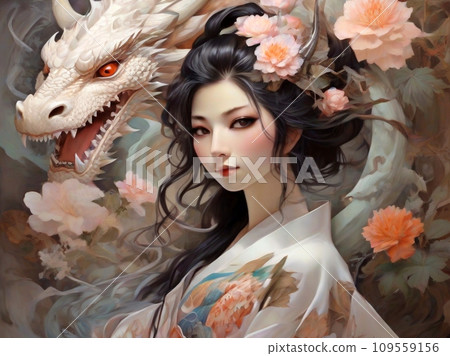 Dragon and Japanese beauty 109559156