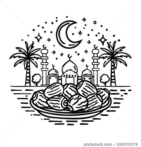 Ramadan Iftar Banner Hand drawn Illustration 109559379