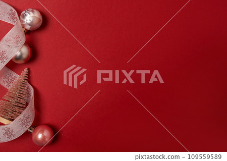 Red Christmas background. winter, new year concept. Flat lay, copy space Red Christmas background. winter, new year concept. Flat lay, copy space 109559589