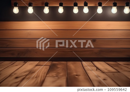 Brightly illuminated room with hardwood floor and glowing lamp 109559642
