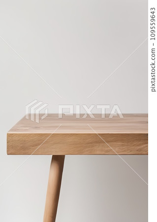 Empty wood bookcase with decor and copy space on shelf. 109559643