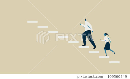 man and woman running up the stairs man and woman running up the stairs 109560349