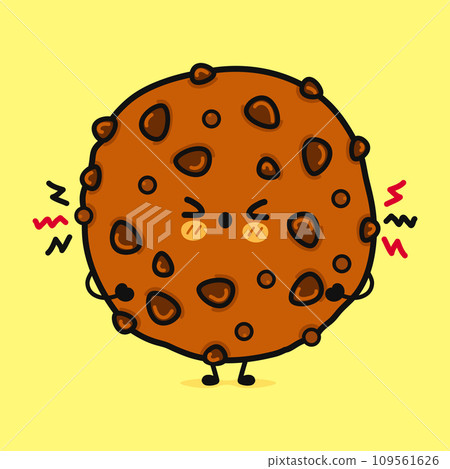Angry Chocolate cookies character. Vector hand drawn cartoon kawaii character illustration icon. Isolated on yellow background. Sad Chocolate cookies character concept Angry Chocolate cookies character. Vector hand drawn cartoon kawaii character illustration icon. Isolated on yellow background. Sad Chocolate cookies character concept 109561626