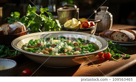 Italian wedding soup with meatballs Italian wedding soup with meatballs 109563465