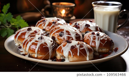 Homemade Easter traditional hot cross buns Homemade Easter traditional hot cross buns 109563466
