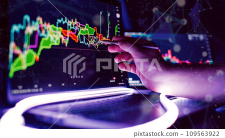 Business trend, market analysis on a tablet against the background of charts Business trend, market analysis on a tablet against the background of charts 109563922